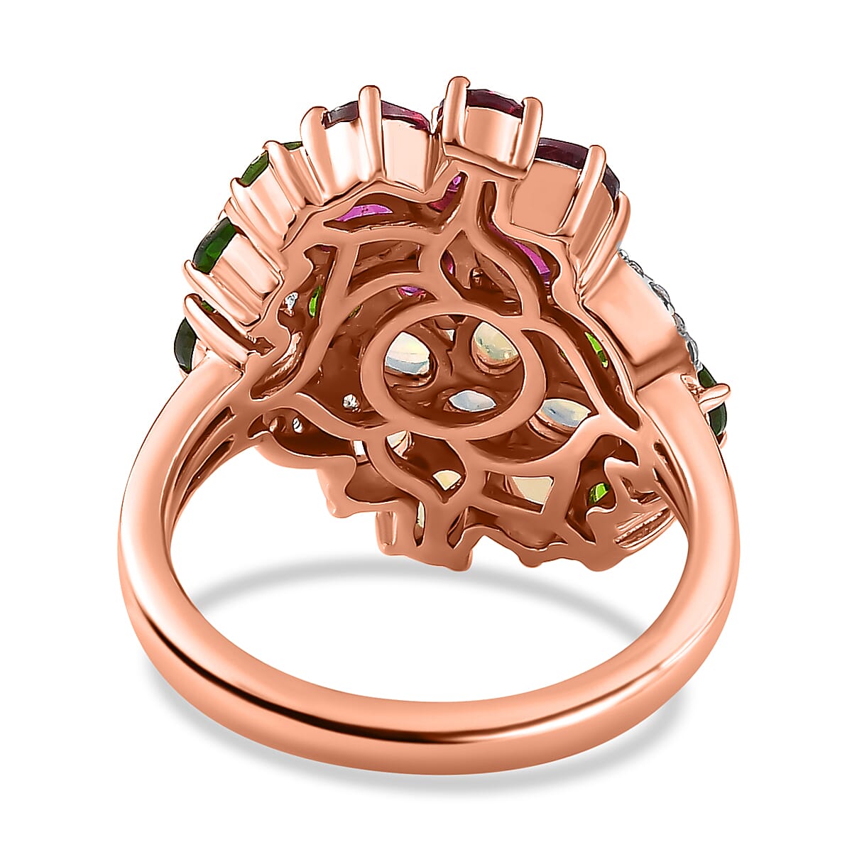 Orissa Rhodolite Garnet and Multi Gemstone Floral Bouquet Ring in Vermeil Rose Gold Over Sterling Silver (Size 10.0) 3.40 ctw