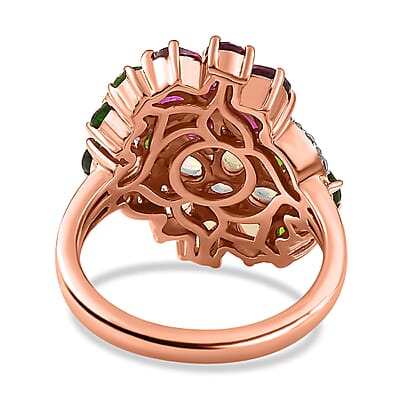 Orissa Rhodolite Garnet and Multi Gemstone Floral Bouquet Ring in Vermeil Rose Gold Over Sterling Silver (Size 10.0) 3.40 ctw