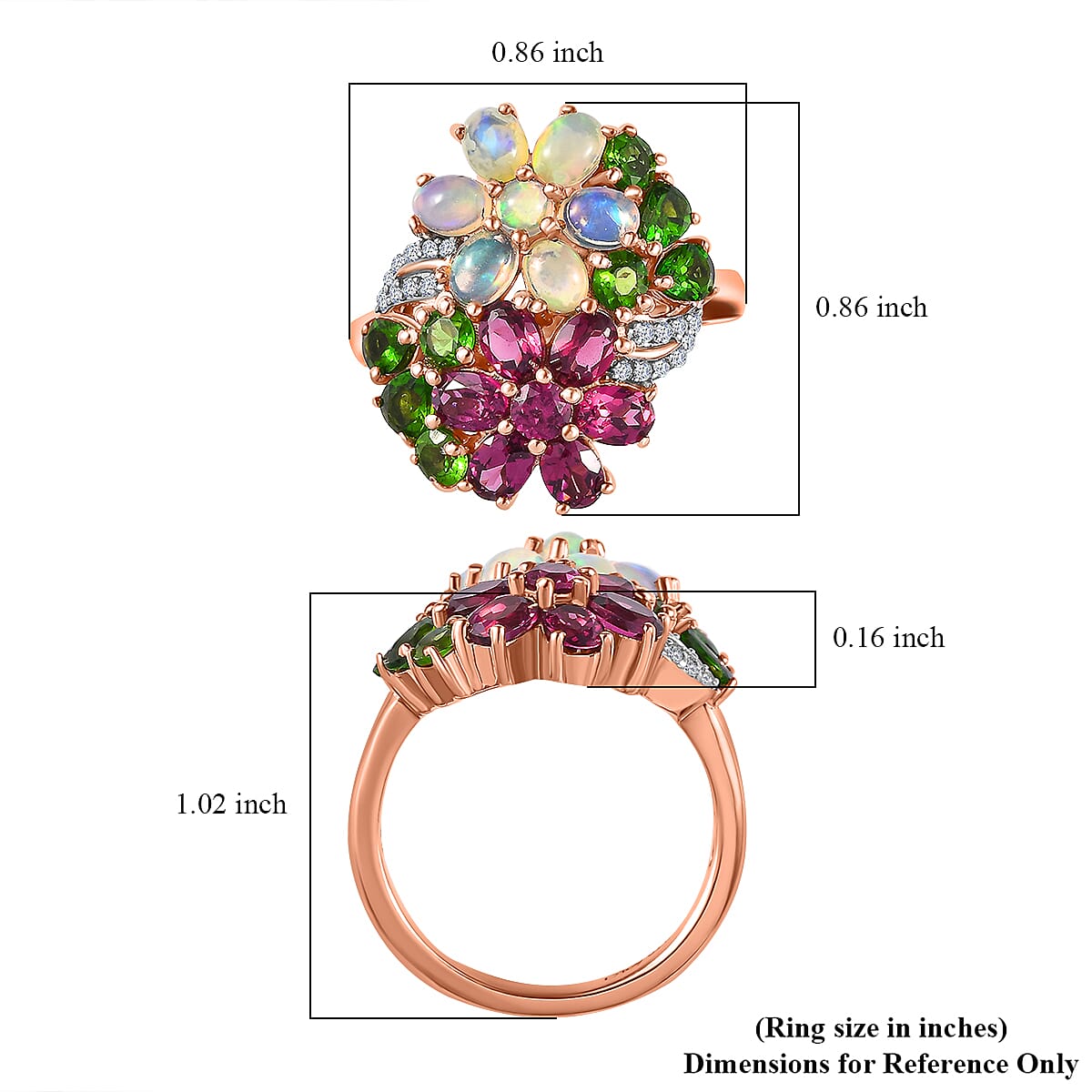 Orissa Rhodolite Garnet and Multi Gemstone Floral Bouquet Ring in Vermeil Rose Gold Over Sterling Silver (Size 10.0) 3.40 ctw