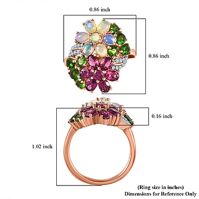 Orissa Rhodolite Garnet and Multi Gemstone Floral Bouquet Ring in Vermeil Rose Gold Over Sterling Silver (Size 10.0) 3.40 ctw