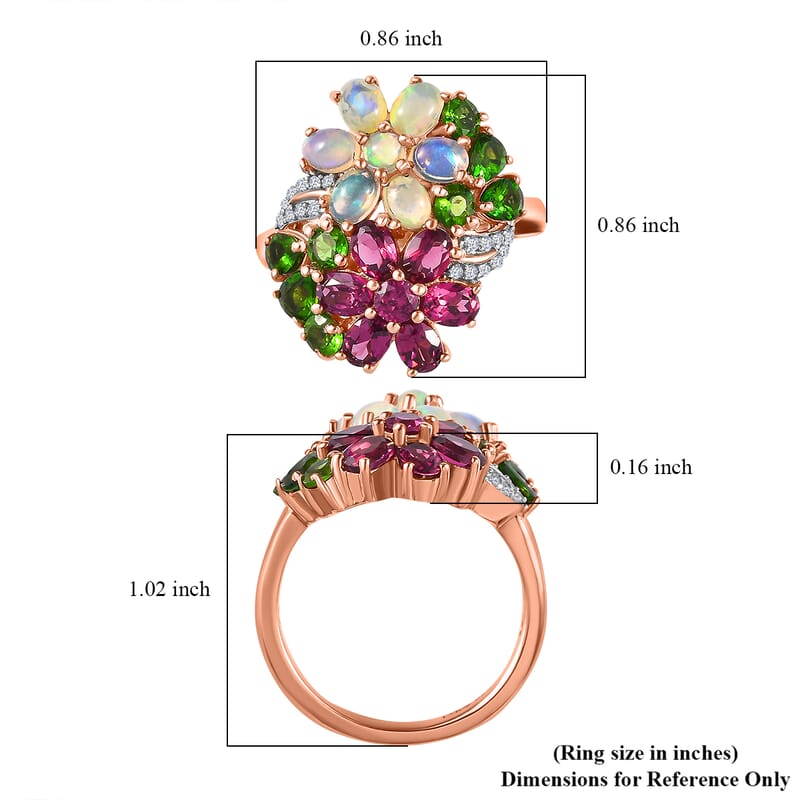 Orissa Rhodolite Garnet and Multi Gemstone Floral Bouquet Ring in Vermeil Rose Gold Over Sterling Silver (Size 10.0) 3.40 ctw