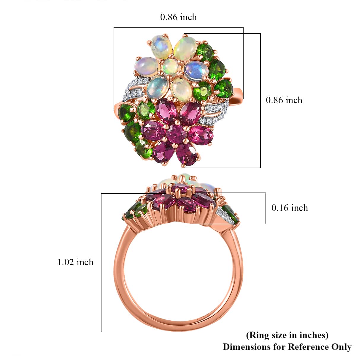 Orissa Rhodolite Garnet and Multi Gemstone Floral Bouquet Ring in Vermeil Rose Gold Over Sterling Silver (Size 5.0) 3.40 ctw image number 6