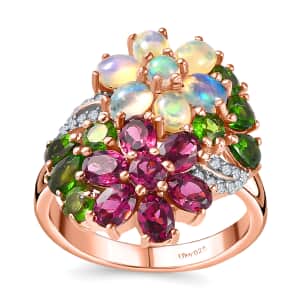 Orissa Rhodolite Garnet and Multi Gemstone Floral Bouquet Ring in Vermeil Rose Gold Over Sterling Silver (Size 6.0) 3.40 ctw