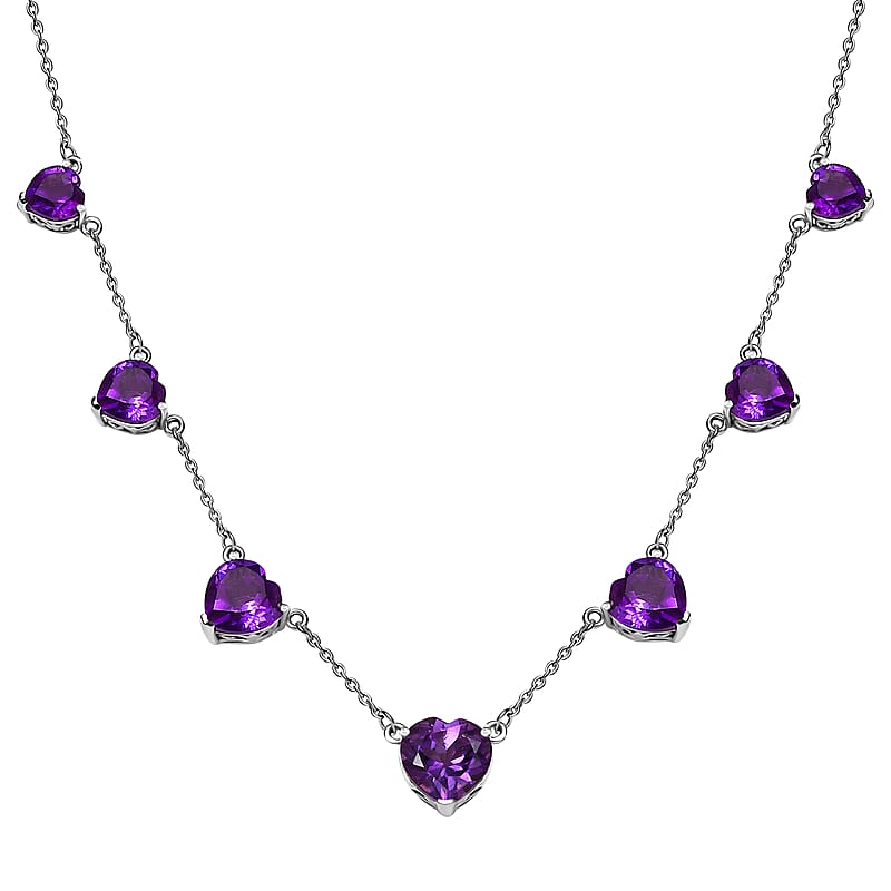 African Amethyst 13.85 ctw Station Necklace in Platinum Over Sterling Silver 18 Inches