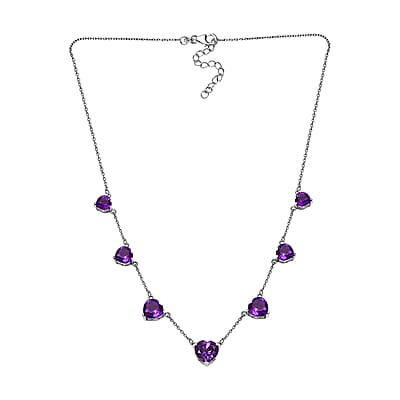 African Amethyst 13.85 ctw Station Necklace in Platinum Over Sterling Silver 18 Inches