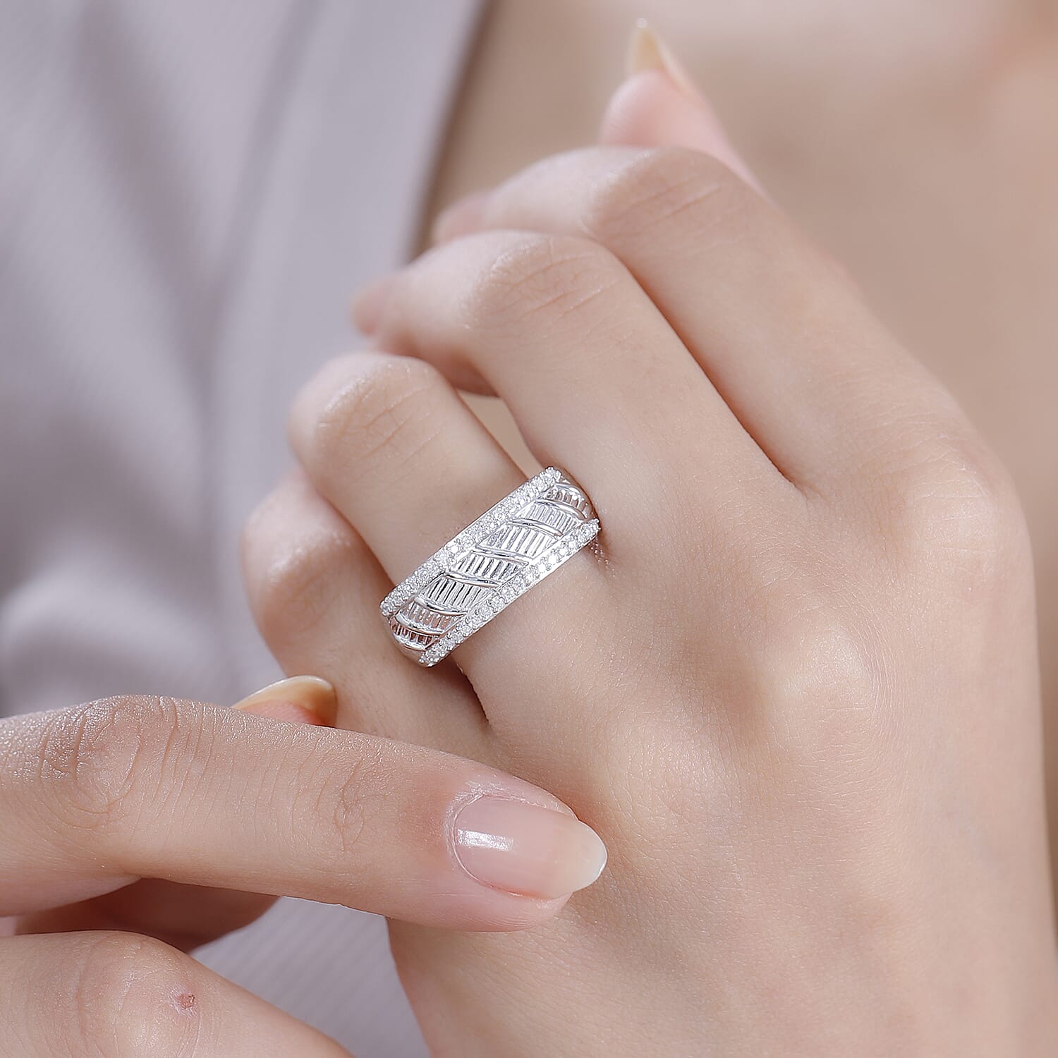 Moissanite 0.40 ctw Men's Ring in Platinum Over Sterling Silver (Size 10.0) 