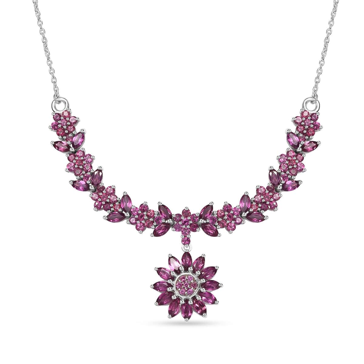 Orissa Rhodolite Garnet Floral Necklace 18-20 Inches in Platinum Over Sterling Silver 8.15 ctw image number 0