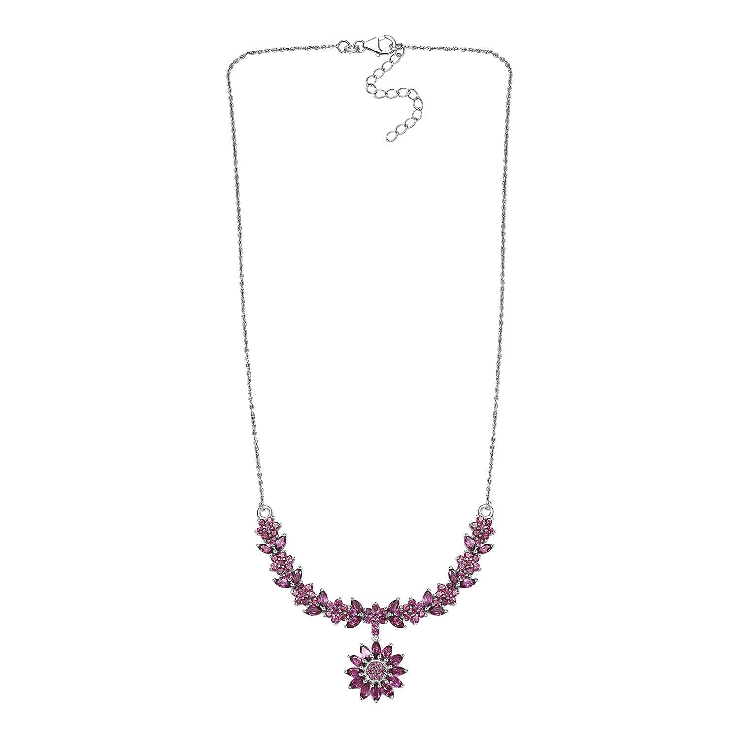Orissa Rhodolite Garnet Floral Necklace 18-20 Inches in Platinum Over Sterling Silver 8.15 ctw