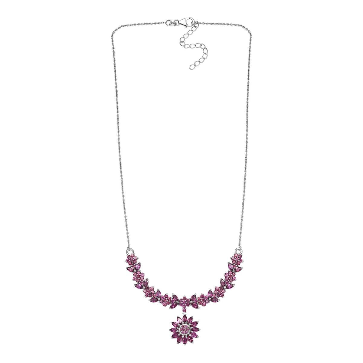 Orissa Rhodolite Garnet Floral Necklace 18-20 Inches in Platinum Over Sterling Silver 8.15 ctw image number 3