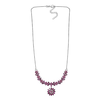 Orissa Rhodolite Garnet Floral Necklace 18-20 Inches in Platinum Over Sterling Silver 8.15 ctw