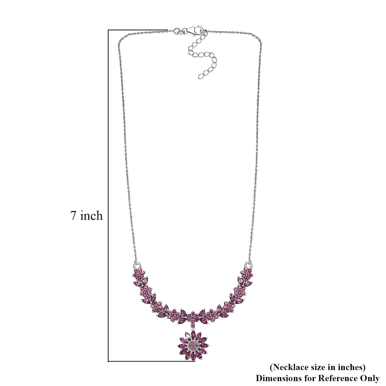 Orissa Rhodolite Garnet Floral Necklace 18-20 Inches in Platinum Over Sterling Silver 8.15 ctw