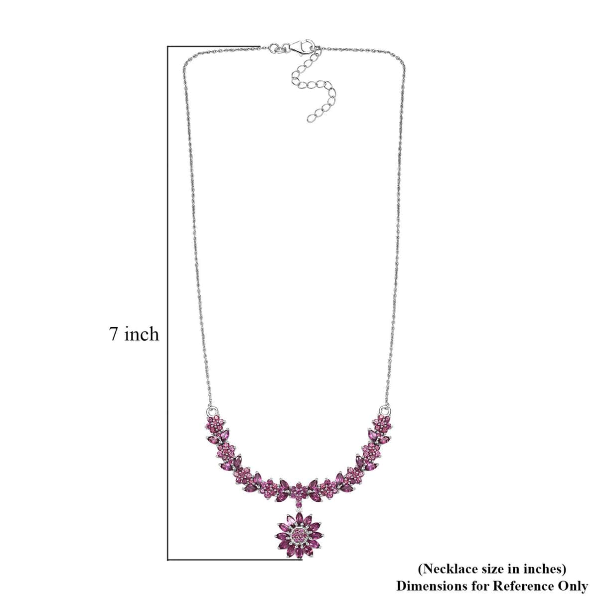 Orissa Rhodolite Garnet Floral Necklace 18-20 Inches in Platinum Over Sterling Silver 8.15 ctw image number 5