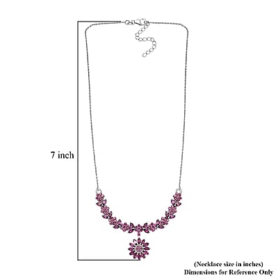 Orissa Rhodolite Garnet Floral Necklace 18-20 Inches in Platinum Over Sterling Silver 8.15 ctw