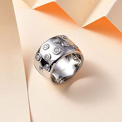 Moissanite Band Ring in Platinum Over Sterling Silver (Size 10.0) 0.35 ctw