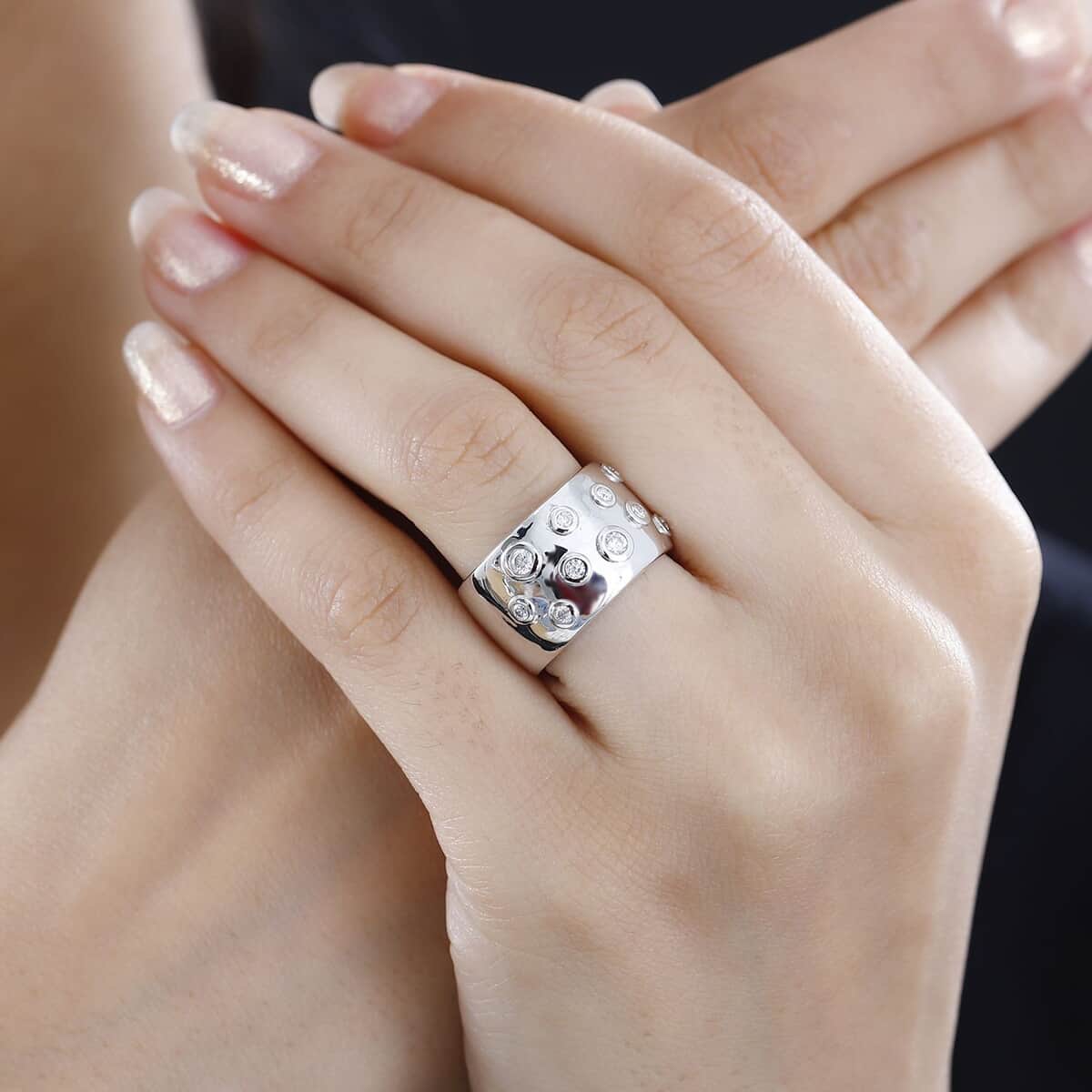 Moissanite Band Ring in Platinum Over Sterling Silver (Size 6.0) 0.35 ctw image number 2