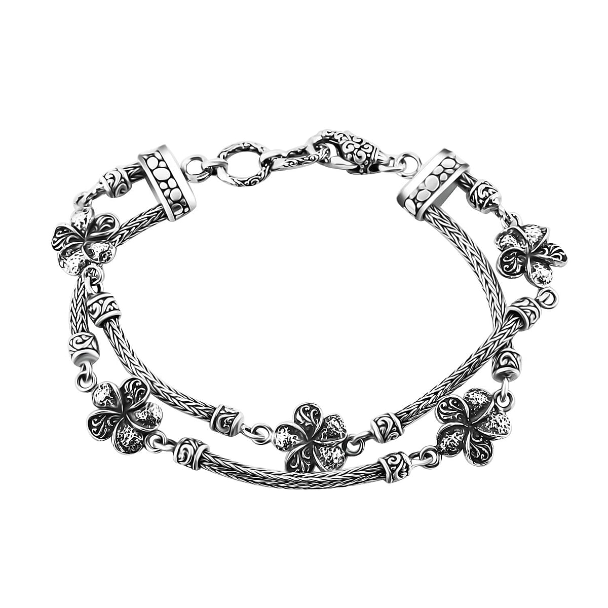 Bali Legacy Sterling Silver Frangipani Flower Bracelet (8.00 In) 22.50 Grams image number 0
