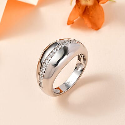 Moissanite Ring in Platinum Over Sterling Silver (Size 10.0) 0.40 ctw
