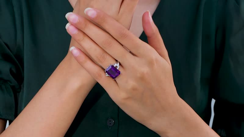 African Amethyst, Moissanite Ring in Platinum Over Sterling Silver (Size 10.0) 11.90 ctw