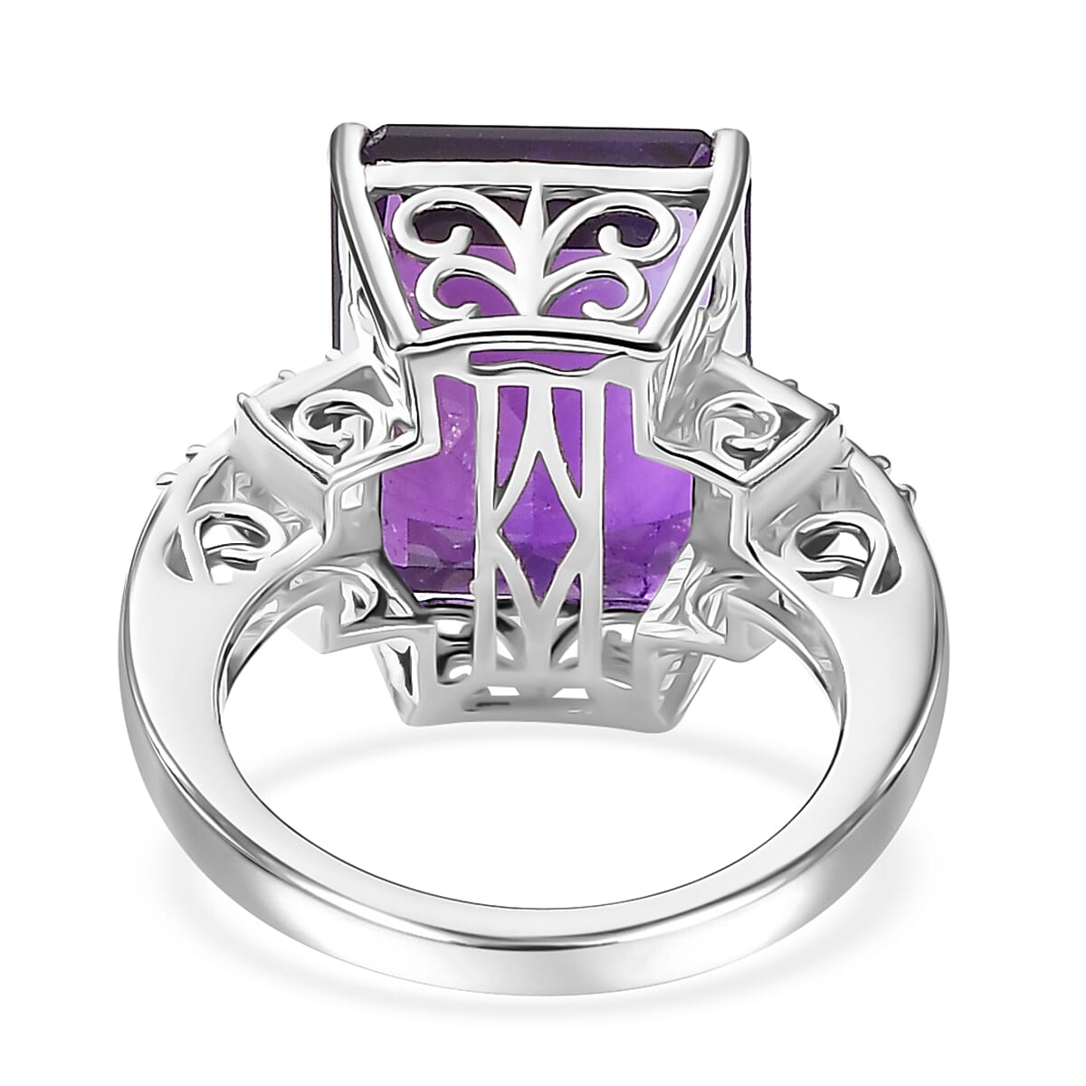 African Amethyst and Moissanite Ring in Platinum Over Sterling Silver (Size 10.0) 11.90 ctw