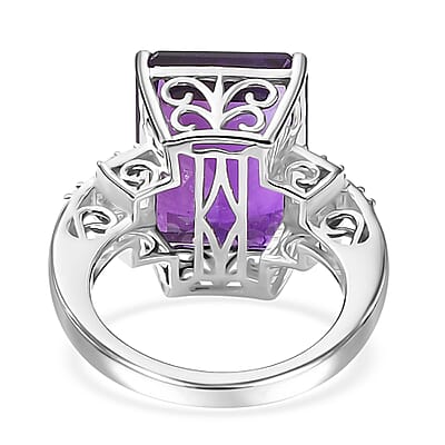 African Amethyst and Moissanite Ring in Platinum Over Sterling Silver (Size 10.0) 11.90 ctw