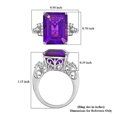 African Amethyst and Moissanite Ring in Platinum Over Sterling Silver (Size 10.0) 11.90 ctw