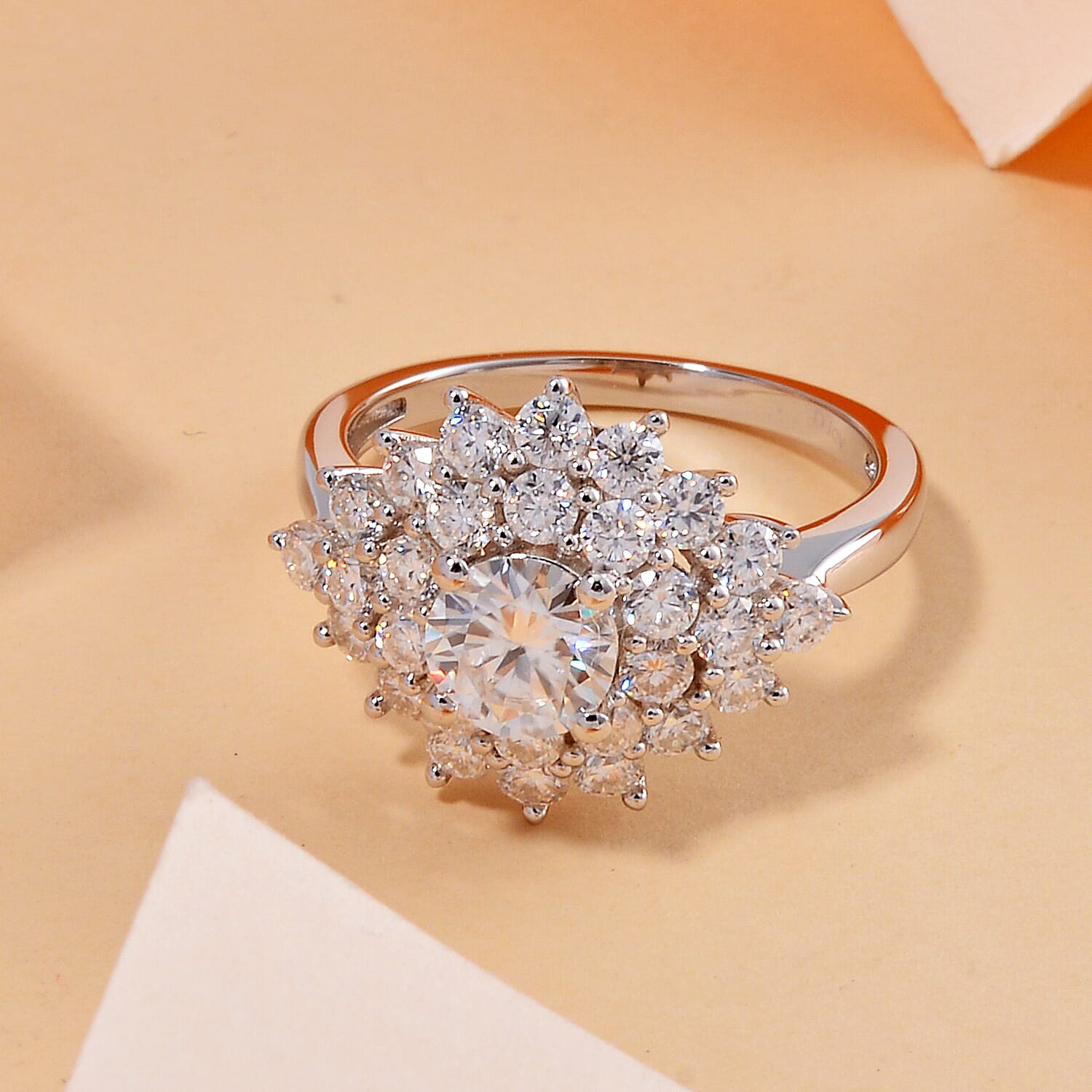 Moissanite Floral Ring in Platinum Over Sterling Silver (Size 10.0) 2.75 ctw