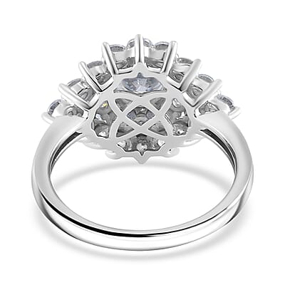 Moissanite Floral Ring in Platinum Over Sterling Silver (Size 10.0) 2.75 ctw