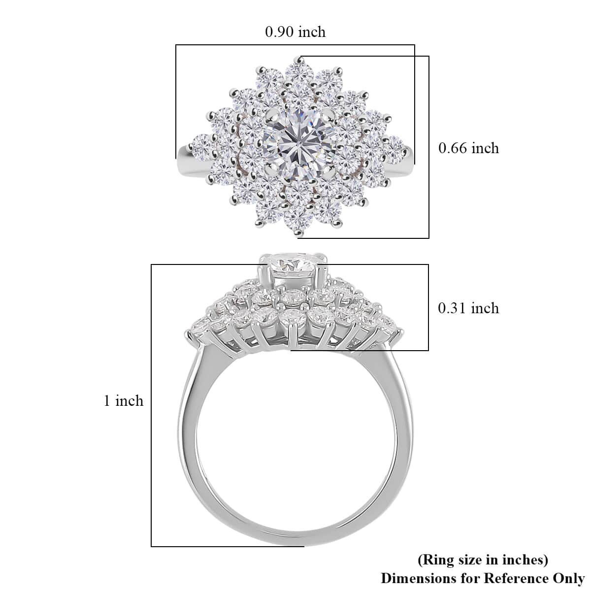 Moissanite Floral Ring in Platinum Over Sterling Silver (Size 10.0) 2.75 ctw image number 5