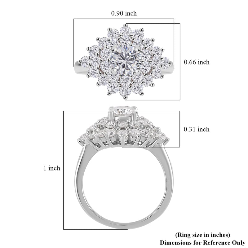 Moissanite Floral Ring in Platinum Over Sterling Silver (Size 10.0) 2.75 ctw