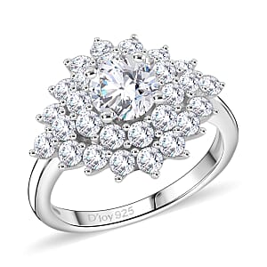 Moissanite Floral Ring in Platinum Over Over Sterling Silver (Size 7.0) 2.75 ctw