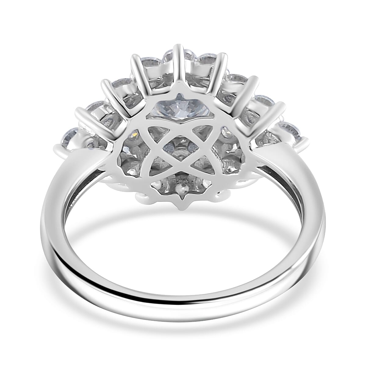 Moissanite Floral Ring in Platinum Over Over Sterling Silver (Size 7.0) 2.75 ctw image number 4