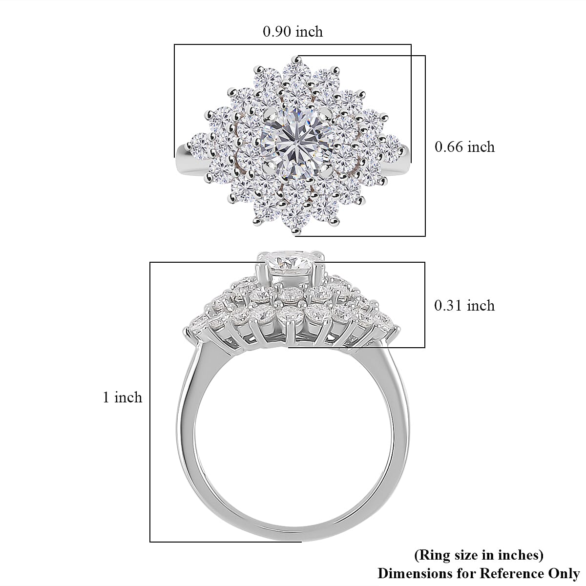 Moissanite Floral Ring in Platinum Over Over Sterling Silver (Size 7.0) 2.75 ctw image number 5