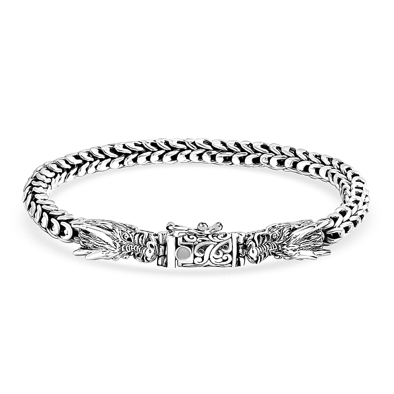 D'Joy Bali Legacy Double Face Dragon Bracelet in Sterling Silver (7.25 In) 43.70 Grams