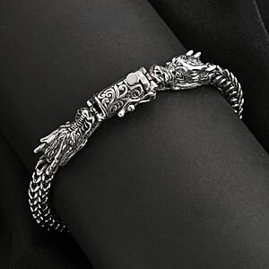 D'Joy Bali Legacy Double Face Dragon Bracelet in Sterling Silver (7.25 In) 43.70 Grams