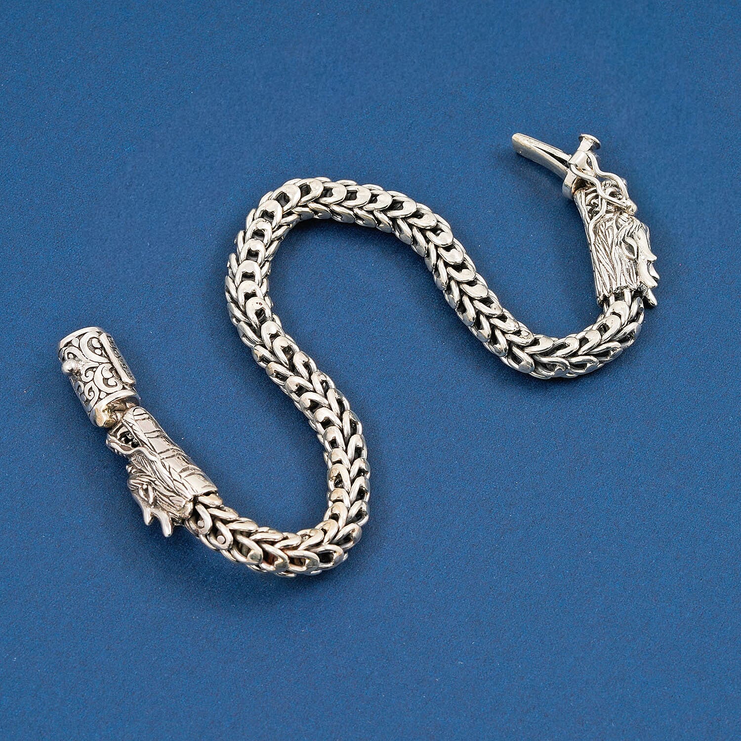 D'Joy Bali Legacy Sterling Silver Double Face Dragon Bracelet (8.00 In) 43.70 Grams