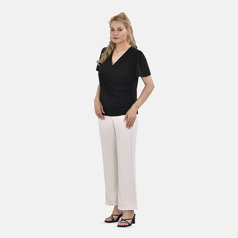 Black Jersey Knit Drape Front Blouse - S/M