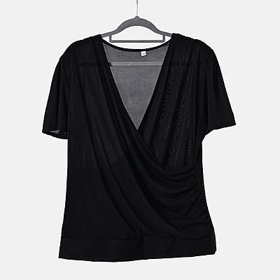 Black Jersey Knit Drape Front Blouse - S/M