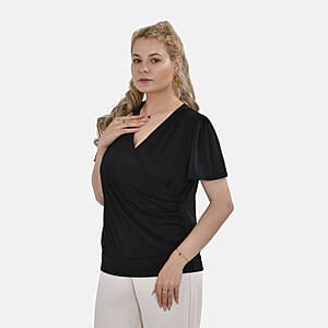 Black Jersey Jersey Knit Drape Front Blouse - L/XL