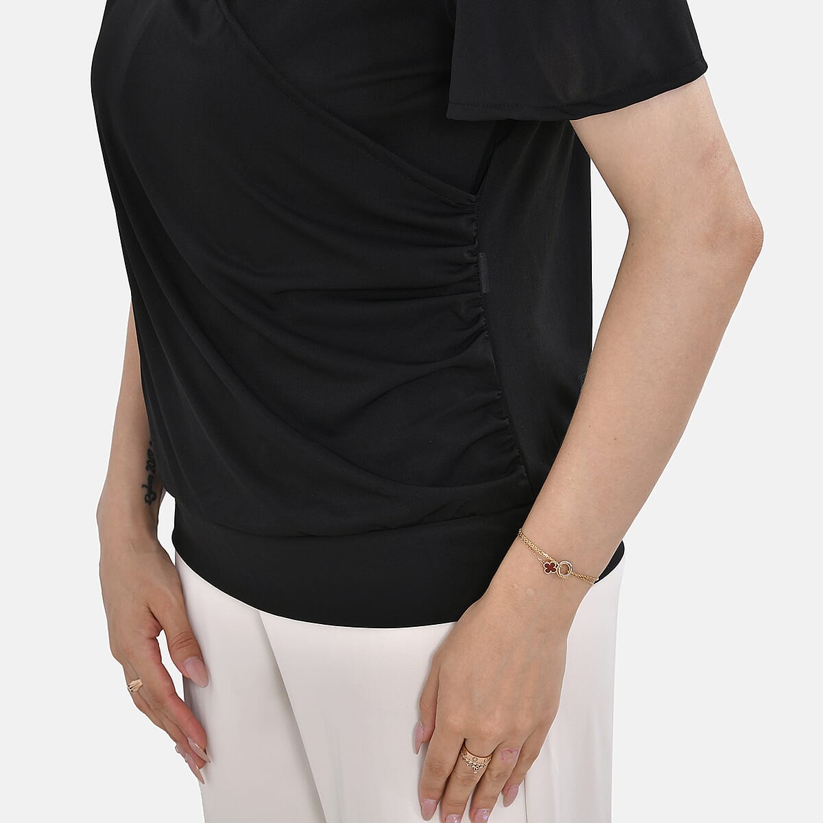 Black Jersey Jersey Knit Drape Front Blouse - L/XL image number 4