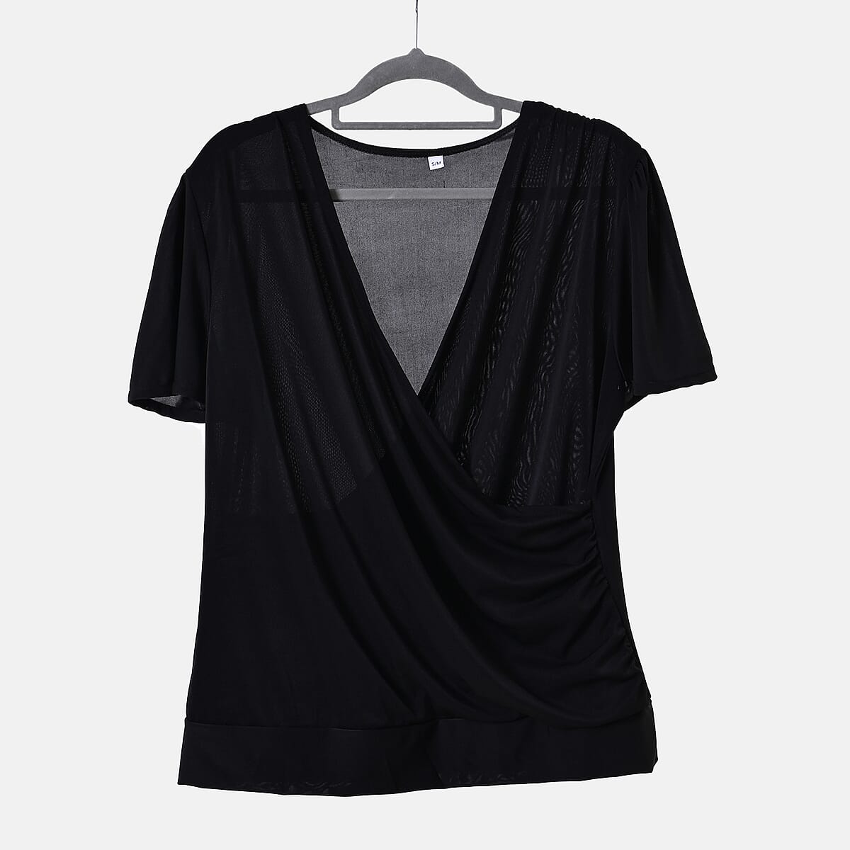 Black Jersey Jersey Knit Drape Front Blouse - L/XL image number 6