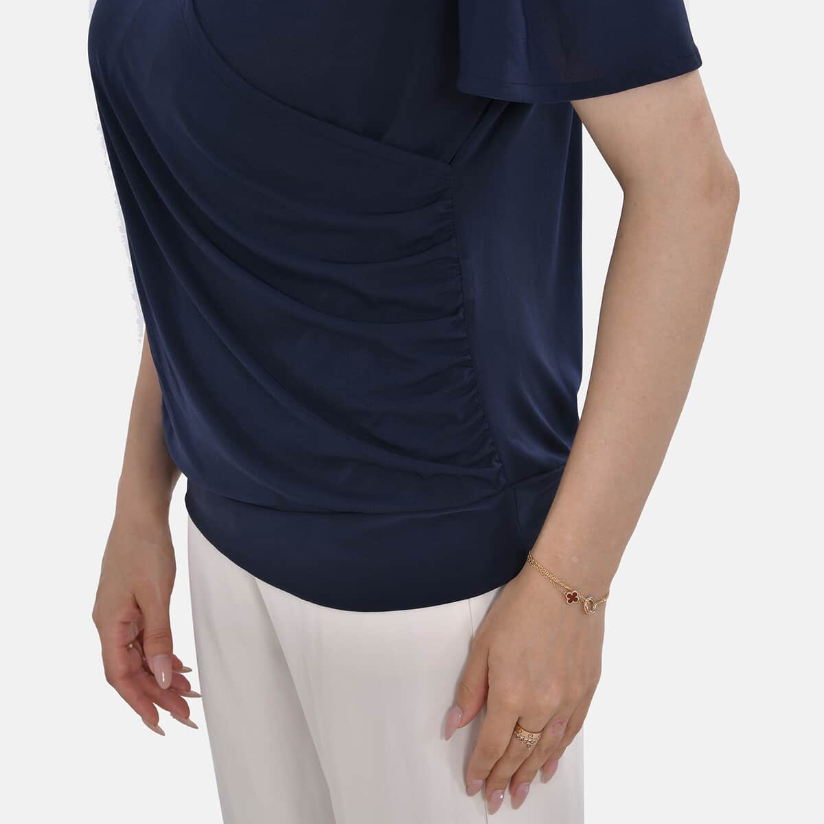 Navy Jersey Knit Drape Front Blouse - S/M image number 4