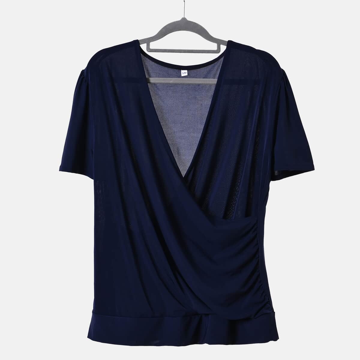 Navy Jersey Knit Drape Front Blouse - S/M image number 6