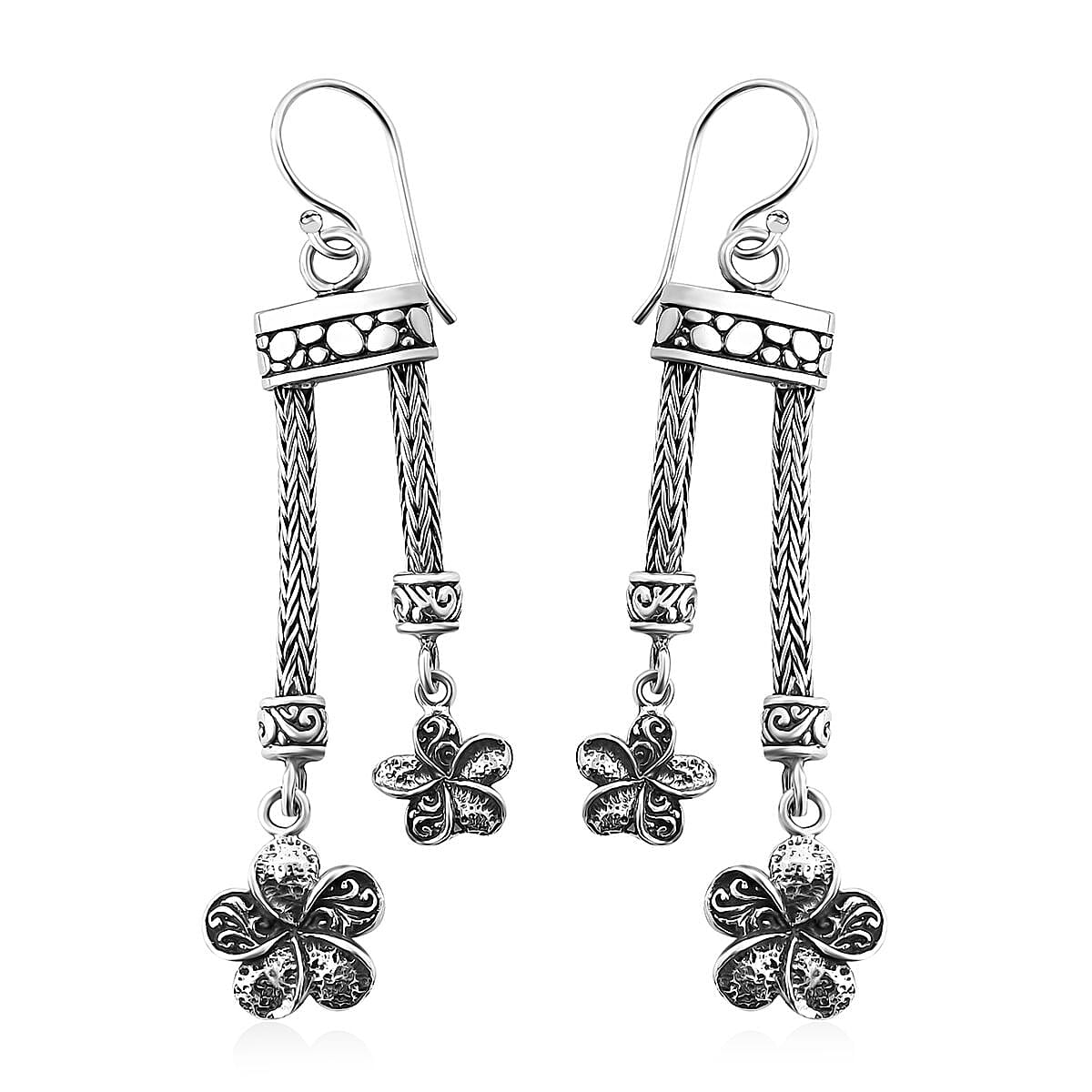 Bali Legacy Sterling Silver Frangipani Flower Earrings 12.10 Grams image number 0