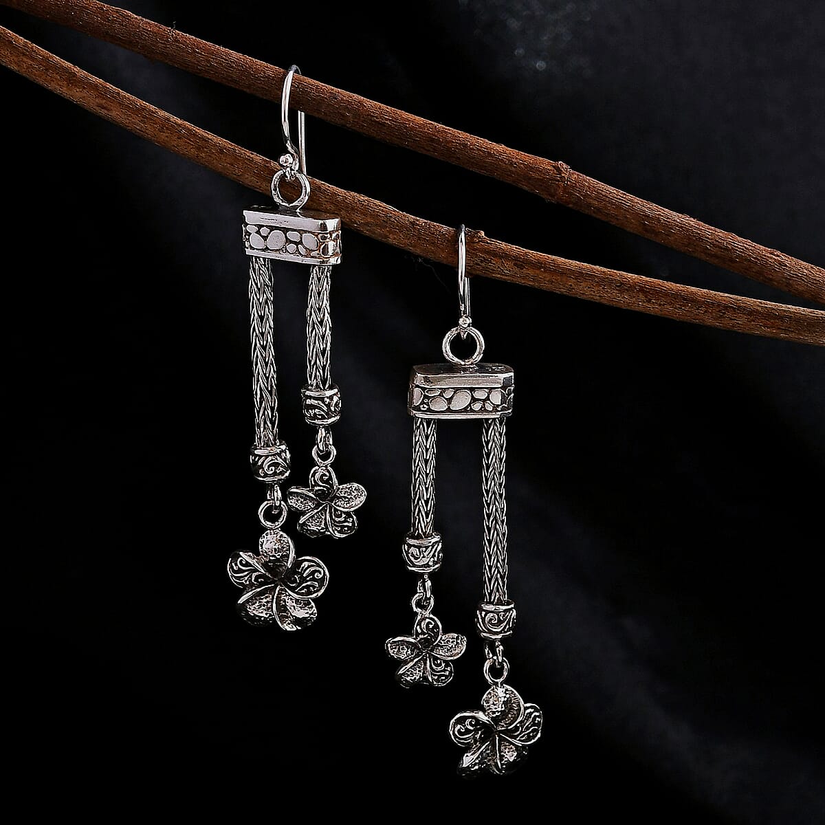 Bali Legacy Sterling Silver Frangipani Flower Earrings 12.10 Grams image number 1