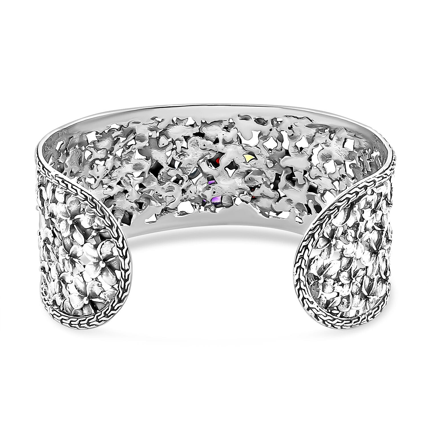 D'Joy Bali Legacy Multi Gemstone 4.40 ctw Garden of Bali Frangipani Flower Cuff Bracelet in Sterling Silver (7.25 In)