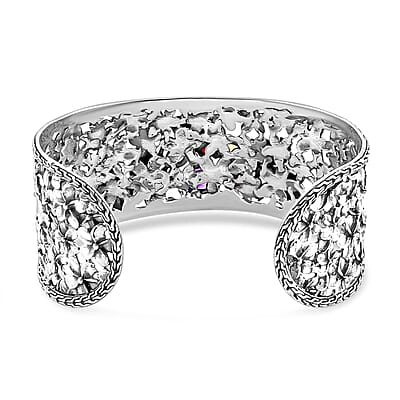D'Joy Bali Legacy Multi Gemstone 4.40 ctw Garden of Bali Frangipani Flower Cuff Bracelet in Sterling Silver (7.25 In)