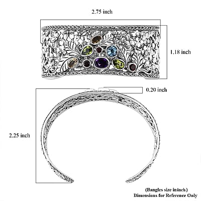D'Joy Bali Legacy Multi Gemstone 4.40 ctw Garden of Bali Frangipani Flower Cuff Bracelet in Sterling Silver (7.25 In)