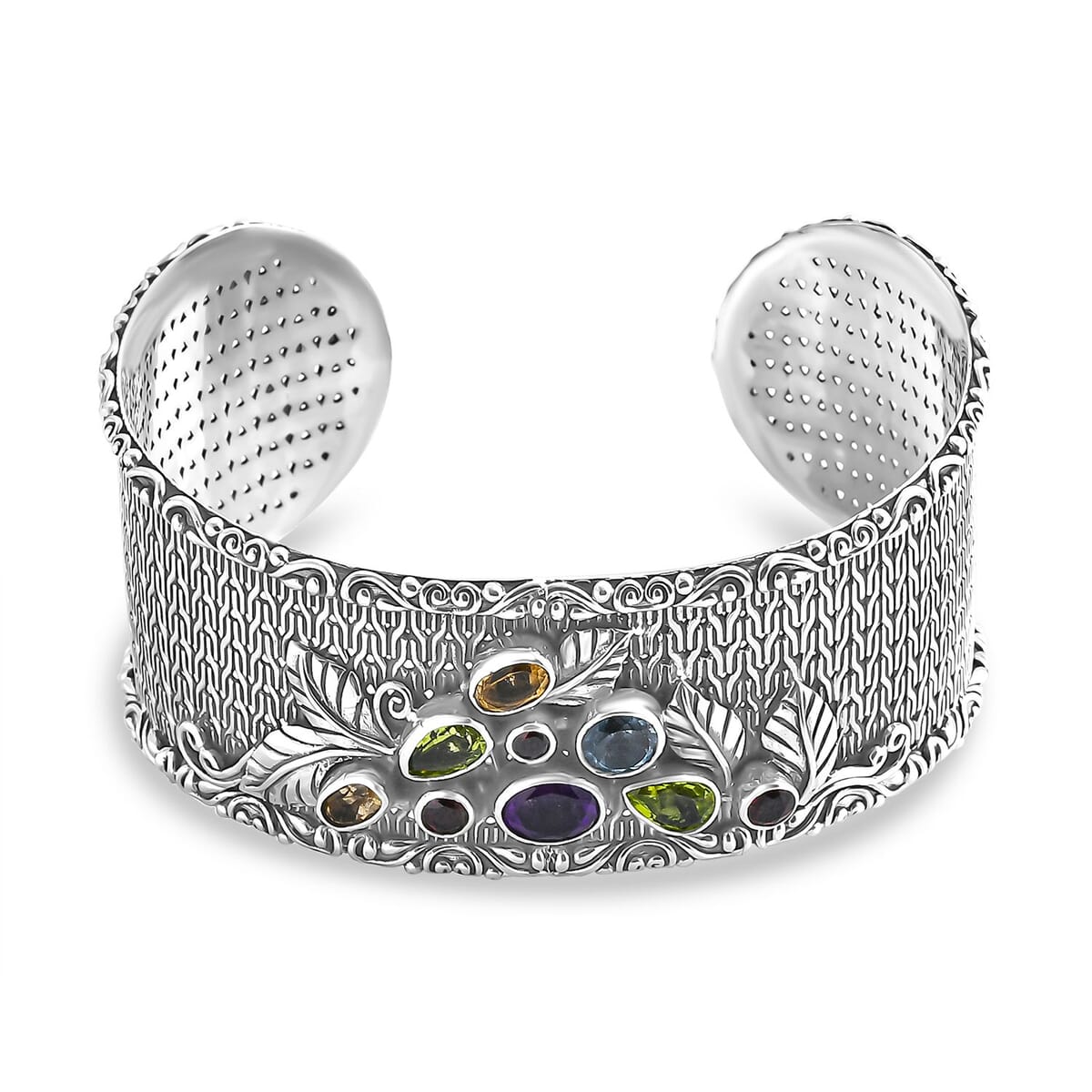 Bali Legacy Multi Gemstone 5.15 ctw Tulang Naga Cuff Bracelet in Sterling Silver (7.25 In) image number 0