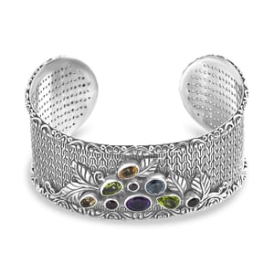 Bali Legacy Multi Gemstone 5.15 ctw Tulang Naga Cuff Bracelet in Sterling Silver (7.25 In)