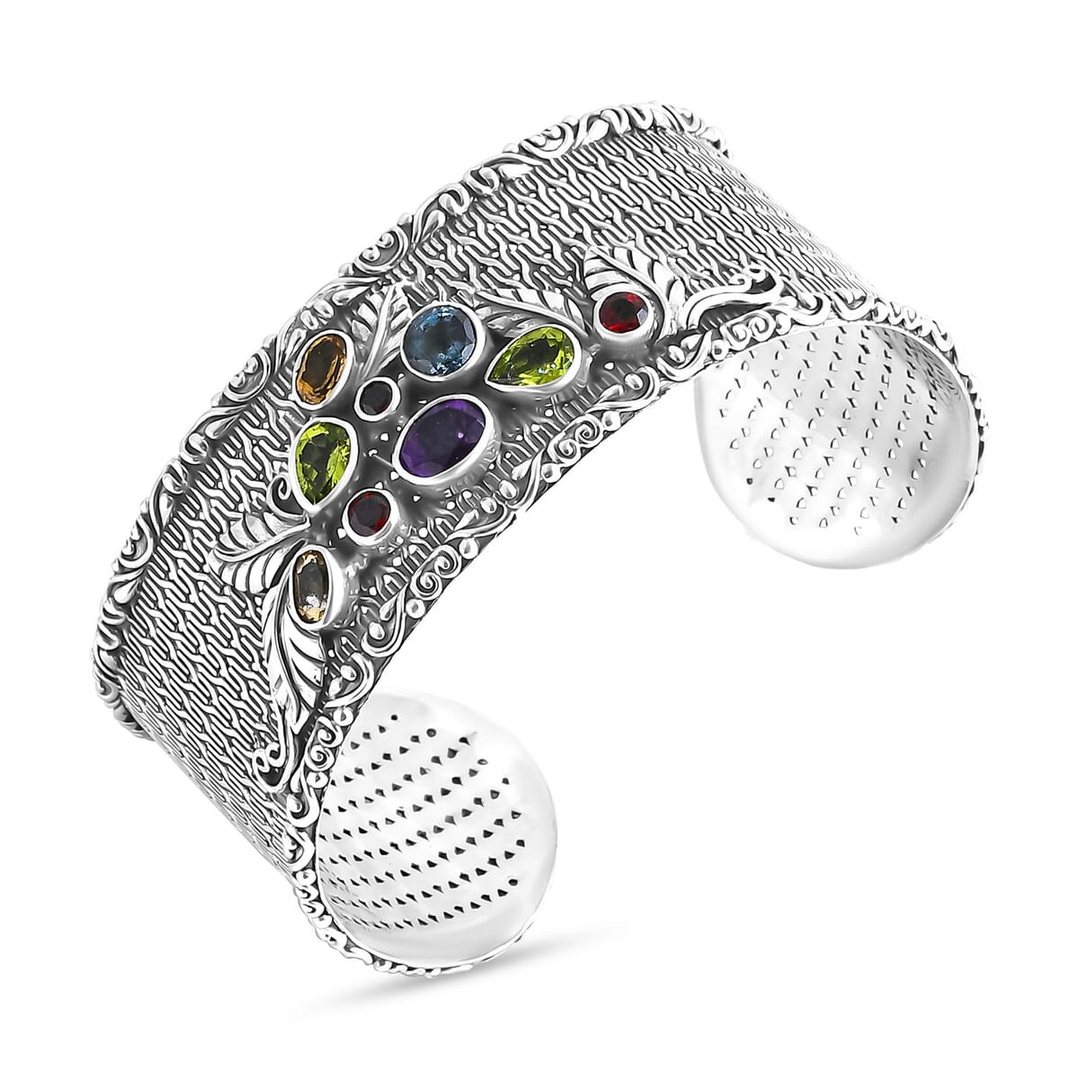 Bali Legacy Multi Gemstone 5.15 ctw Tulang Naga Cuff Bracelet in Sterling Silver (7.25 In) image number 3